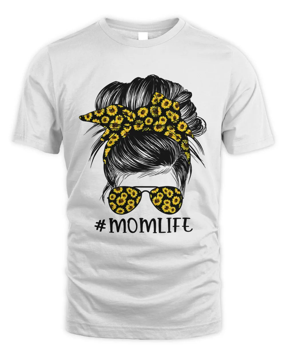 Sunflower Mom Messy Bun Sunglasses Tee - White